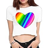 bettermartレディースレインボーハートベアへそ出しCrop Top Dew NavelセクシーTシャツホワイト US サイズ: XL カラー: ホワイト