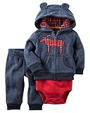 カーターズ ロンパース carter's 男の子用紺x赤チェックトナカイクマ耳フード付きフリースジャケット上下3点セット (9months(67-72cm)) [並行輸入品]