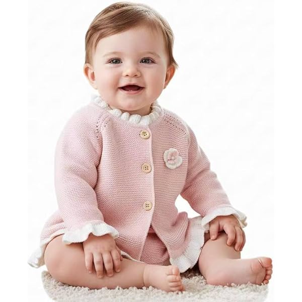 Amazon.co.jp: Lilax 女の赤ちゃん用 ニット 長袖 ボタン留め ボレロ