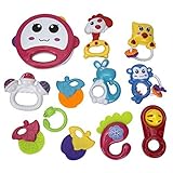 Baby Rattlesおもちゃセット – 12個Rattle & TeetherリングHand Bellおもちゃ新生児の、乳児幼児保育園ギフトPlayセット
