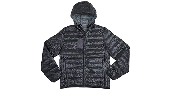 Amazon アウトレット プラダ ダウンジャケット Sgh032 Prada メンズ ジップアップ フード付き Nero Acciaio ナイロン ブラック ブルーグレー サイズ48 並行輸入品 コート ジャケット 通販