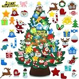 DIYフェルトクリスマスツリー DIYクリスマスツリー 壁掛けミニクリスマスツリー装飾 とクリスマスギフト＆クリスマスツリーの装飾42個の取り外し可能な装飾品+1個のクリスマスバナー、DIYフェルトツリーの壁掛け装飾、子供向けのクリスマスギフト