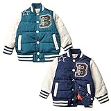 (グリーン/80cm)ベビー服 男の子 アウター フルジップ ジャケット 中綿 スタジャン ワッペン装飾 ラインリブ 男児 ベビ