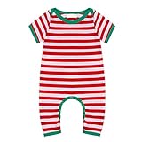 (フィーショー)FEESHOW　縞柄　ユニセックスベビーロンパース　クリスマスコスチューム　子供カジュアルウエア　子供服　レギンス　０ー２歳　７０ー１００ ホワイト＆レッド 90