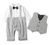 StylesILove幼児用Young Kidsキルト風ライン暖かいベビーキッズボーイズタキシードロンパースとベスト カラー: グレー