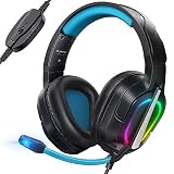 Krysenix PG2 ゲーミングヘッドセット ヘッドホン ゲーミング 3.5mmジャック付き 有線 ノイズキャンセリング AIマイク ステレオサウンド 軽量 RGBライト付き PS4/PS5/PC/Xboxシリーズ/Switchに対応 ブラック+ブルー