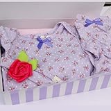 ビジュー&ビー オリジナルギフトセット ドットと小花シリーズ パープル サイズ60、70、80(ロンパース+レッグウォーマー+ヘアバンド) BBTAM02-PU60