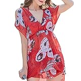 チュニック付き フラワー柄 スイムウェア おしゃれ マタニティ 水着 ビキニ 妊婦 ふくよか Awesome！！オリジナルエコバッグセット 2018[Awesome!!] (レッド, L)