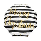 naanle Merry Christmas Gold Glitter Stripe Auto Open Close折りたたみ式耐風傘