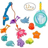 Biubee 釣りゲーム おもちゃ 釣り遊び フィッシング ゲーム 　お風呂 プール バス　水遊び 釣り　玩具　バストイ　海洋動物おもちゃ　12個セット