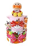 おむつケーキ アンパンマン 2段 ピンク 女の子用 (パンパース新生児, スタイA)