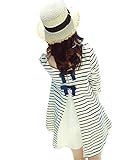 【Firefly Shop】マタニティ ボーダー ミニ ワンピース バックシャン チュニック 産後 にも ( M ～ XXL ) (L)