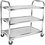 uyoyous キッチンカート 3段 ステンレス キッチンワゴン 95×95×50cm サービスカート 配膳車 サービスワゴン キャスター付き ブレーキ付き 移動便利 業務用 レストラン/ホテル/食堂など適用 キッチンラック (L-950×500x9