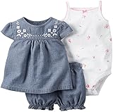 カーターズ ロンパース carter's 2016年春夏新作 女の子用デニムダンガリー花刺繍半袖チュニックお出かけ用豪華上下3点セット (12months... [並行輸入品]