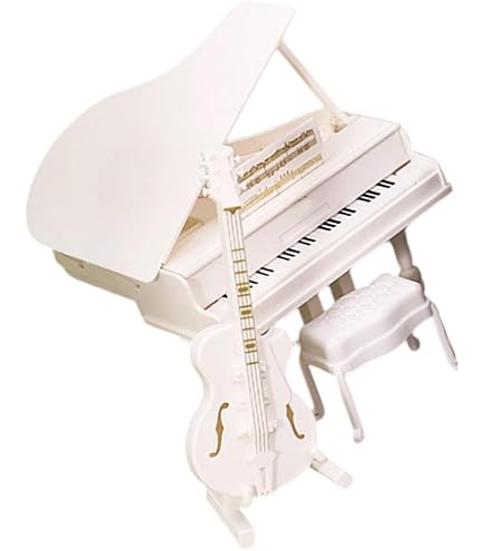 Amazon | 1:12スケール ホワイト ミニチュアピアノ 椅子付き グランド