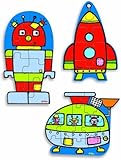 Vilac Set of Three Wood Puzzles, Robot Themed by Vilac [並行輸入品]