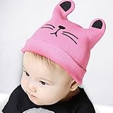 hotbest ベビー　ニット帽 新生児帽子 ベビー用帽 猫耳 冬 女の子 男の子 ニット帽 出産お祝い プレゼント　暖かい かわいい　防風・防寒・保温 春 秋 冬 (ピンク)