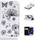 Galaxy S7 ケース , OMATENTI高級PUレザー ケース 手帳型 保護ケース カード収納ホルダー付き横置きスタンド機能付き (ブラック P2)