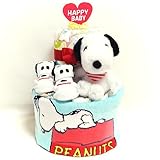 16056 おむつケーキ２段　男女共用　スヌーピー　ぬいぐるみ・タオル・ベビーソックス　即納オムツケーキ　出産祝い