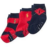 POLO RALPH LAUREN（ポロ ラルフローレン) ワンポイントベビーソックス3足セット(Red/Navy)/靴下 18-24m [並行輸入品]