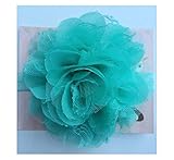 5 Large Lace Shabby plush Flower baby PoshNPretty headband - Aqua by PoshNPretty