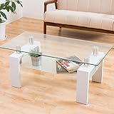 センターテーブル 「マックス（クリアガラス）」【ホワイト色/白色】 100cm幅