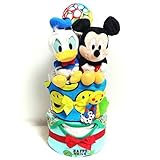 16060 おむつケーキ３段男の子　ミッキーマウス＆ドナルドダック　玩具セット　即納オムツケーキ　キャラクター　ディズニー　オーボール　　ベビー服　ベビーギフト　出産祝い