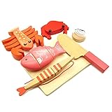 おままごと　ごっこ遊び　切れる食べ物　切る遊び 　木製　木のおもちゃ磁石式　カニ　エビ　魚　パン　ホットドッグ　包丁　まな板　キッチンセット　キッチンおもちゃ　子供おもちゃ　誕生日　プレゼント (1)