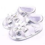WIN　ベビー おしゃれ 靴　フラワー モチーフ サンダル　夏 赤ちゃん キッズ 履き心地 柔らか マジックテープ ストラップ 滑り止め 付き 可愛い 花 女の子 シューズ (内寸12ｃｍ, シルバー
