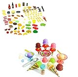 Toy Ice Cream Parlor Set 13 Pieces and Pretend Dinner Foods Basket by Kid Connection [並行輸入品]