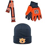 NCAA Auburn Tigersグリップ作業グローブBigロゴスカーフおよび牽引ビーニー帽子3パックバンドル