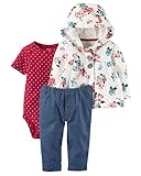 カーターズ carter's 女の子用レトロボタニカルフード付きキルティングジャケットx赤ドットボディースーツ上下3点セット (6months(61-67cm)) [並行輸入品]