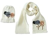 (スマイル ワキキ)Smile YKK 可愛い ベビー キャップ ニット帽 マフラー 2点 セット 子供 防寒帽 キッズ 女の子 花飾り M