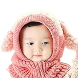 HBF かわいい ニット帽 スヌード ウサ耳 防寒 赤ちゃん ベビー キッズ 帽子 キャップ 秋 冬 ピンク