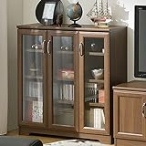 キャビネット 木製 幅80 高さ90 扉付き 本棚 収納 おしゃれ ダークブラウン