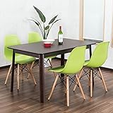 【イームズダイニング5点セット 体に馴染むイームズチェア(木脚 DSW) 4人用】 お洒落なデザイナーズ食卓セット(チャールズ・レイ・イームズ) 落ち着いたテーブル130×80cm (グリーン色)