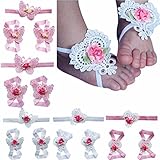 feeshow 5セットベビー女の子フラワーヘアバンドとバタフライ裸足バンドサンダル