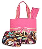Pink Brown Monkey Quilted Diaper Bag with Changing Pad and Accessory Case - 3 Piece by NGIL