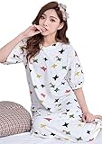 (レモンツリーセブン)Lemon tree7 外でも使える レディース 綿 ネグリジェ 半袖 Vネック ワンピース Tシャツ おしゃれ セレカジ 夏 星柄 可愛い ルームワンピース ゆったり ホワイト