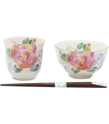 Amazon｜セラミック藍 花あわせ 飯碗湯呑 クレマチス 若狭塗り箸付