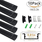 LightingWill LEDアルミチャンネルUタイプ 3.3 Ft/1M 20mm以下5050　3528　LEDライト用　カバー　エンドキャップなどの付属品が付き　ブラックチャンネル透明色カバーU