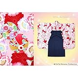七五三 3歳女の子 合繊三つ身の着物「赤と桃、八重桜」と無地袴「紺」のセットTPK782mmk3
