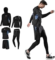 メンズ コンプレッションウェア セット トレーニングウェア 5点セット 通気防臭 スポーツウェア ランニングウェア パーカー 長袖シャツ 半袖シャツ ハーフパンツ タイツ 吸汗速乾