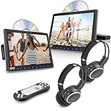 ユニバーサルデュアル車両ヘッドレストモニター マルチメディアCDとDVDプレーヤー オーディオエンターテイメント ステレオスピーカー、HDMI、LCDスクリーン、マウントとワイヤレスヘッドフォン付き カーシート用 - Pyle 10" Double PLHRDVD108KT