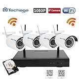 Techage Wifi Security System/ Wireless CCTV System Outdoor/ Indoor, 4CH 1080P 2.0MP Waterproof IP Ca