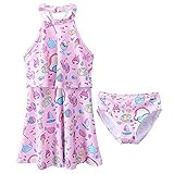 BAOHULU 女の子 子供 女児水着 みずぎ　可愛い　ストライプ ワンピース 連体水着 かわいい 帽子 チュチュ付き キュート 水着 (9-11歳(ラベル NO.10A), 花柄)