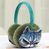Nelipo　イヤーラックス 耳あて　防寒　防風　通勤　可愛い猫　1個　イヤーマフ (ビリジャン)