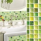 【モザイクタイル シール モザイクタイル シート ガラス風】3Dシール モザイクタイルシール2セット リーフグリーン(B606-2-S3)