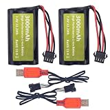 2つの7.4V 3000mAh 15C 2S SM-4Pプラグ式リチウムイオンバッテリーとUSB充電器はEC08 DE85 RC自動車トラック工事車リモコン船リモコンドローンに適している