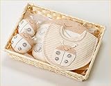 オーガニックコットン　無農薬　出産祝いギフト　ベビー服　ギフトセット　スタイ　腕枕　リストラル　ベビー用品＝日本製＝お手ごろなお値段でこの内容＝出産祝いやギフトにもどうぞ (てんとう虫柄)